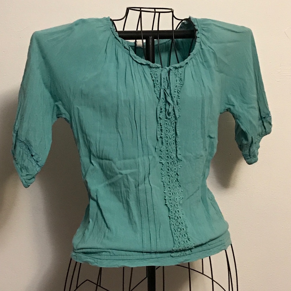 3/4 Sleeve Boho Peasant Top with Tie Neckline